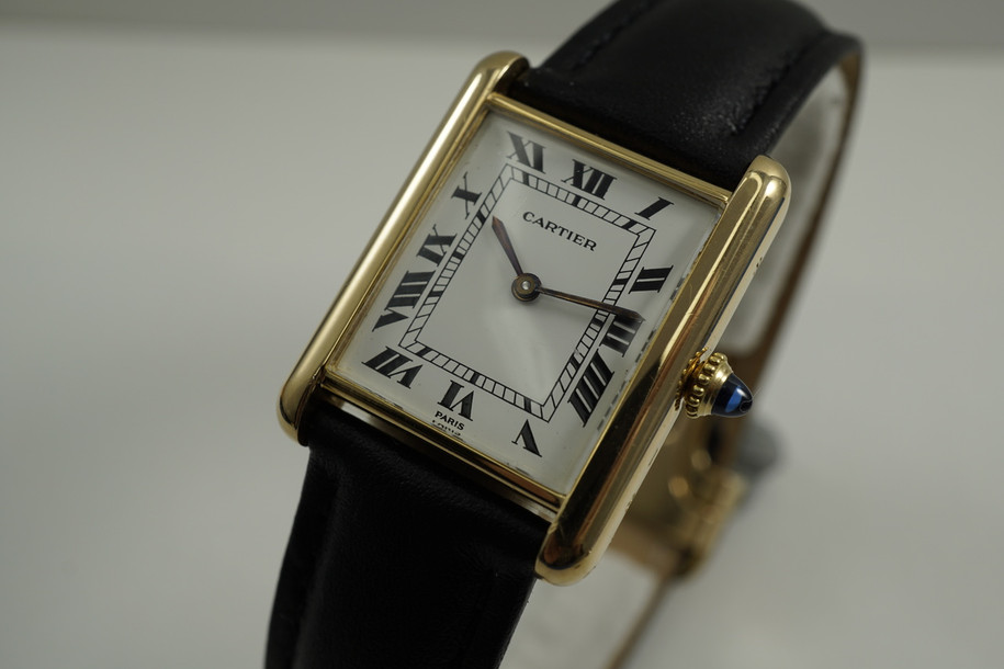 Cartier Tank vintage classic 18k yellow gold deployment dates 1990's for sale modern houston fabsuisse