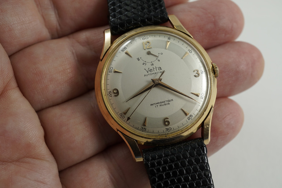 Vetta Up Down Power Reserve 18k rose gold vintage automatic c. 1950's pre owned for sale houston fabsuisse 