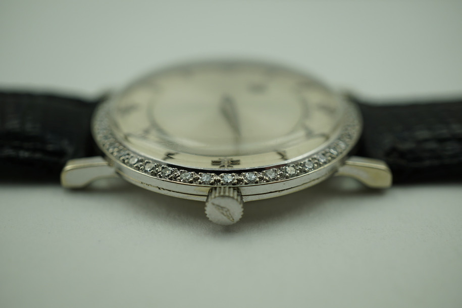 Longines Mystery Dial 18k white bolts & stars w/ diamond bezel c. 1958 for sale houston fabsuisse