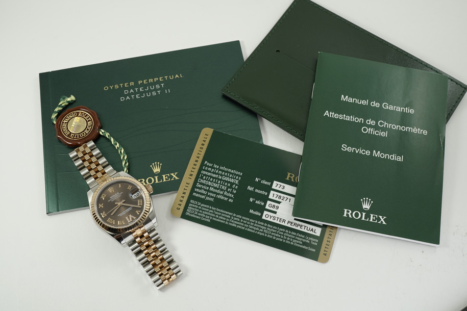 Rolex 178271 Datejust everose & steel chocolate diamond dial box & card c.2013 for sale Houston Fabsuisse