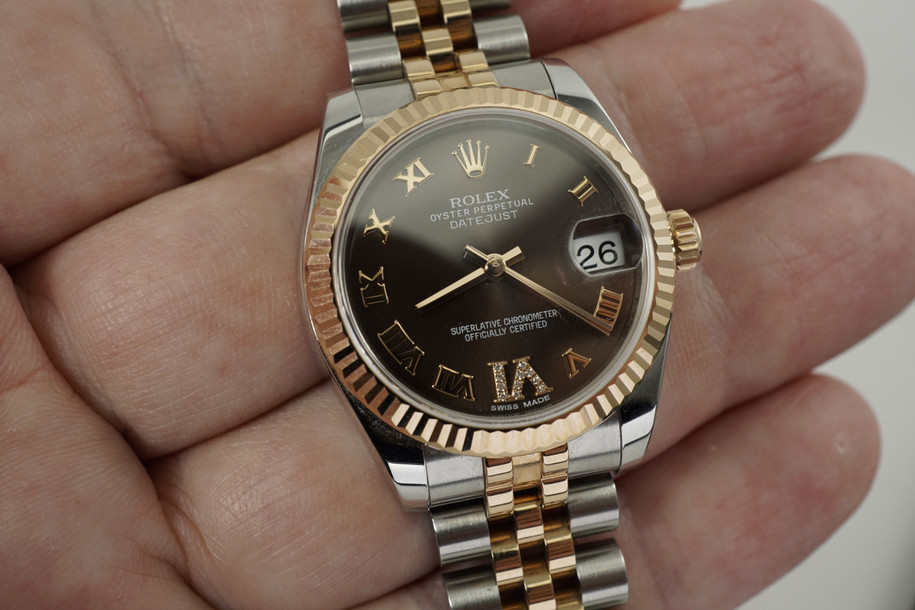 Rolex 178271 Datejust everose & steel chocolate diamond dial box & card c.2010 for sale Houston Fabsuisse