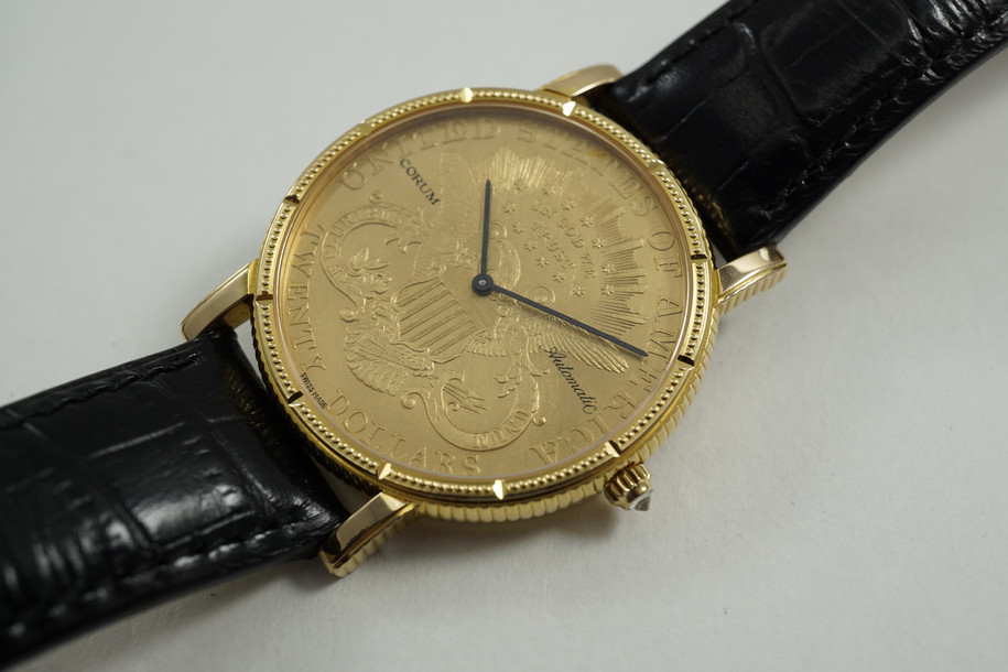CORUM 293.645.56/0001 $20 COIN WATCH AUTOMATIC CURRENT MODEL PRE-OWNED FOR SALE HOUSTON FABSUISSE