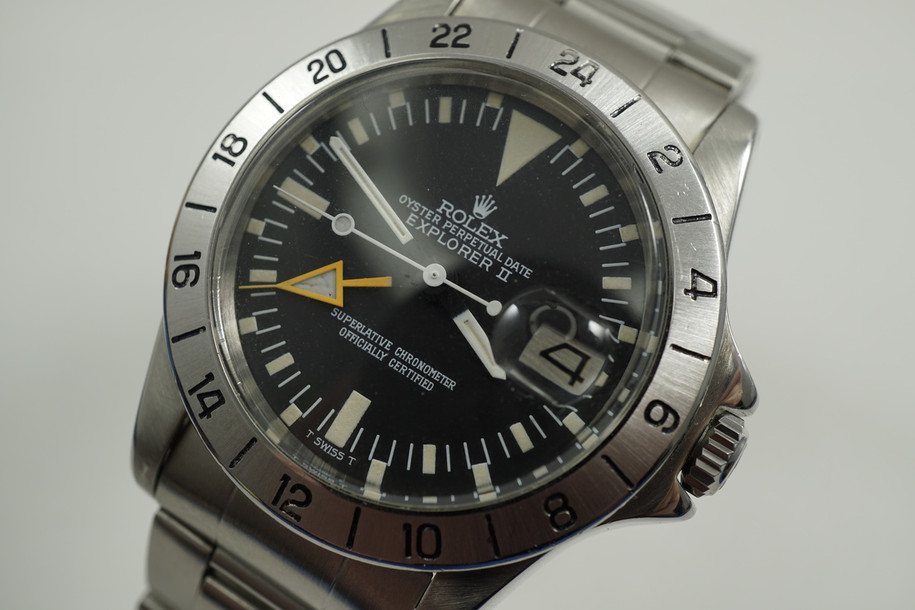 ROLEX 1655 EXPLORER II STEVE McQUEEN ORANGE HAND STEEL FRECCIONE C.1977 PRE-OWNED FOR SALE HOUSTON FABSUISSE