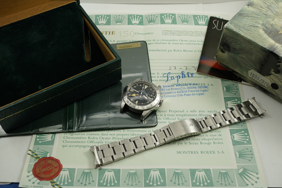 Rolex 1655 Explorer II Freccione Steve McQueen full set  box & papers dates 1984 stainless steel automatic for sale Houston Fabsuisse