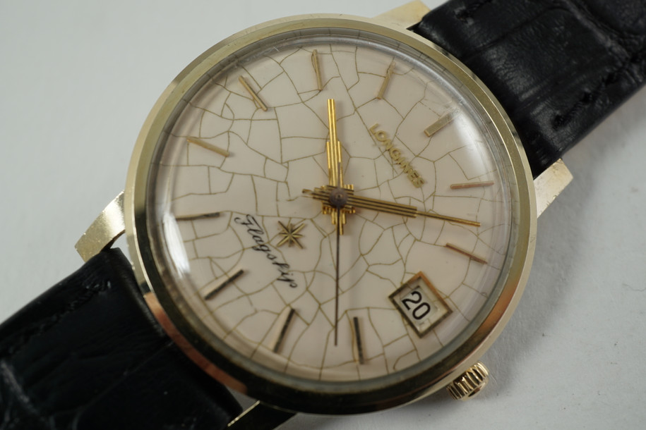 Longines Flagship enamel dial gold & steel c. 1967 with archive original vintage pre owned for sale houston fabsuisse