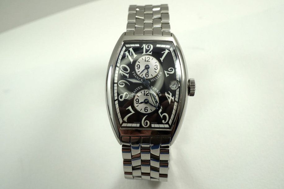 On Hold: Franck Muller 5850 MB Master Banker stainless steel box & papers mint for sale houston fabsuisse 