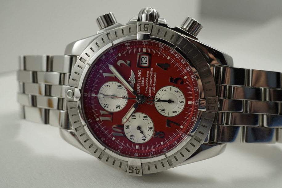 Breitling A13356 Chronomat Evolution red dial stainless steel box & papers c.2013