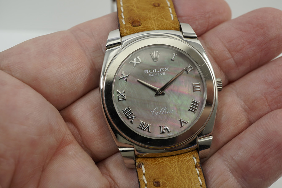 Rolex 5330 Cellini 18k white gold mother of pearl dial, mint c. 2007 modern pre owned for sale houston fabsuisse