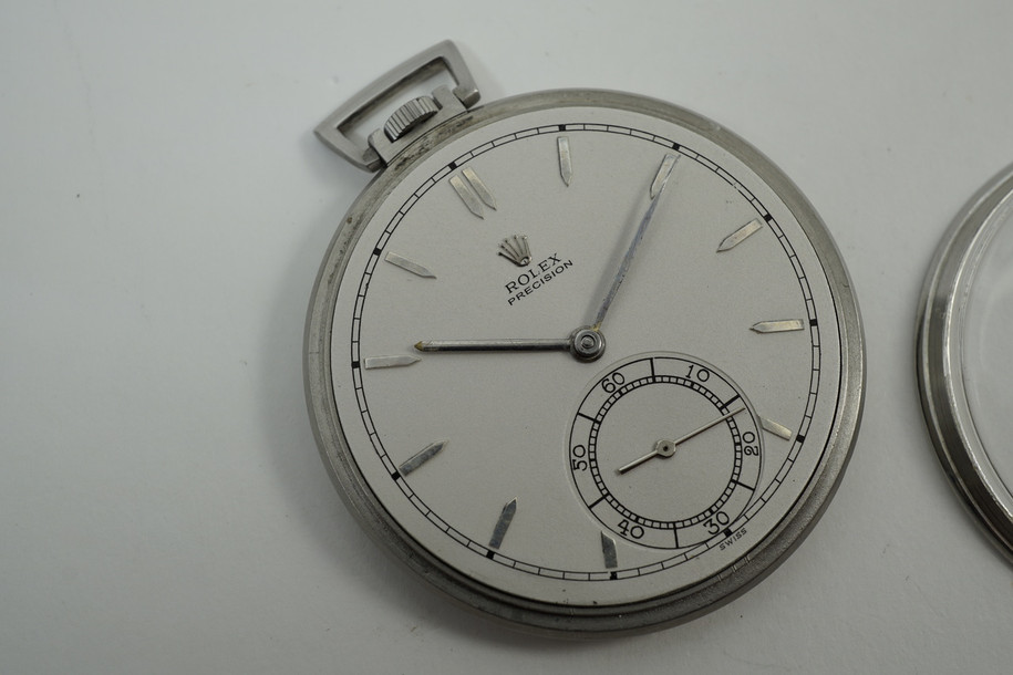 Rolex 4609 Pocket Watch rare stainless steel dates 1947-48 vintage art deco style pre owned for sale houston fabsuisse