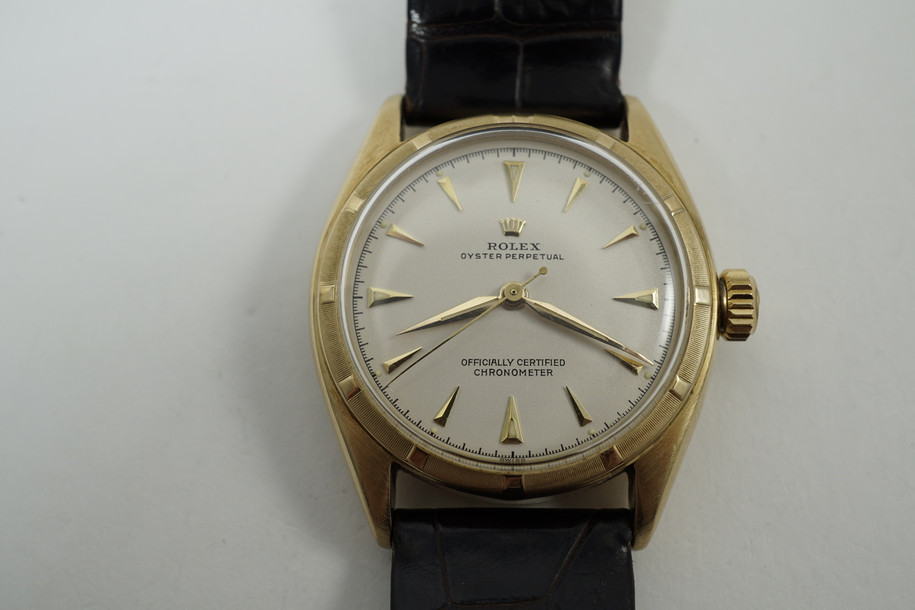 Rolex 6085 Automatic 14k yellow gold gorgeous restoration 34 mm c. 1951 for sale houston fabsuisse