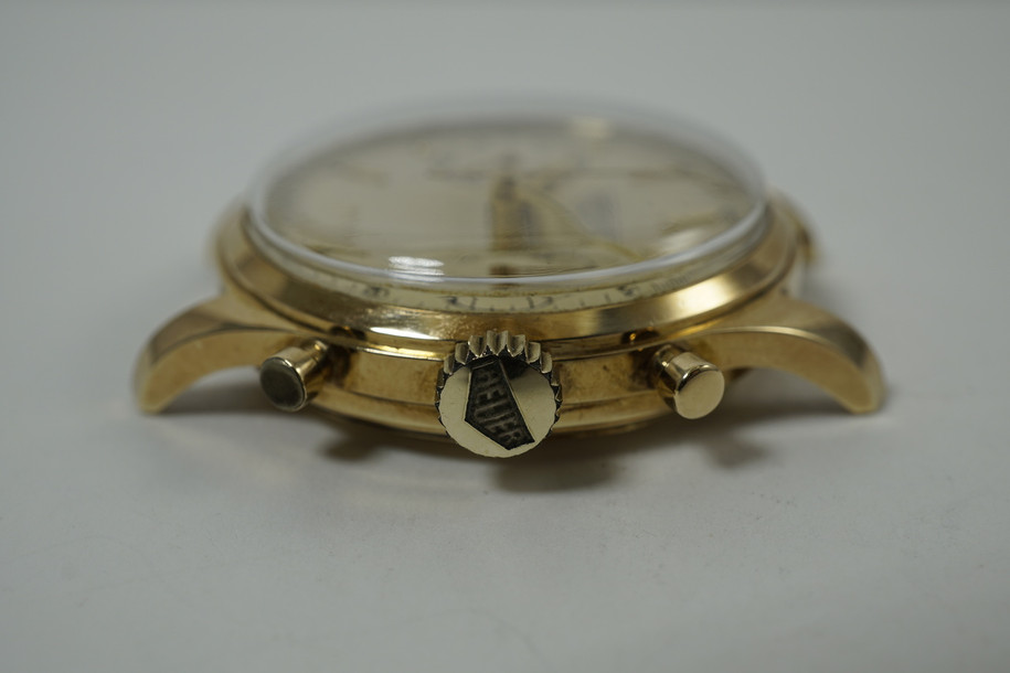 Heuer 3645 Chronograph pre-Carerra 14k yelllow gold dates 1960's pre owned vintage timepiece  for sale Houston fabsuisse