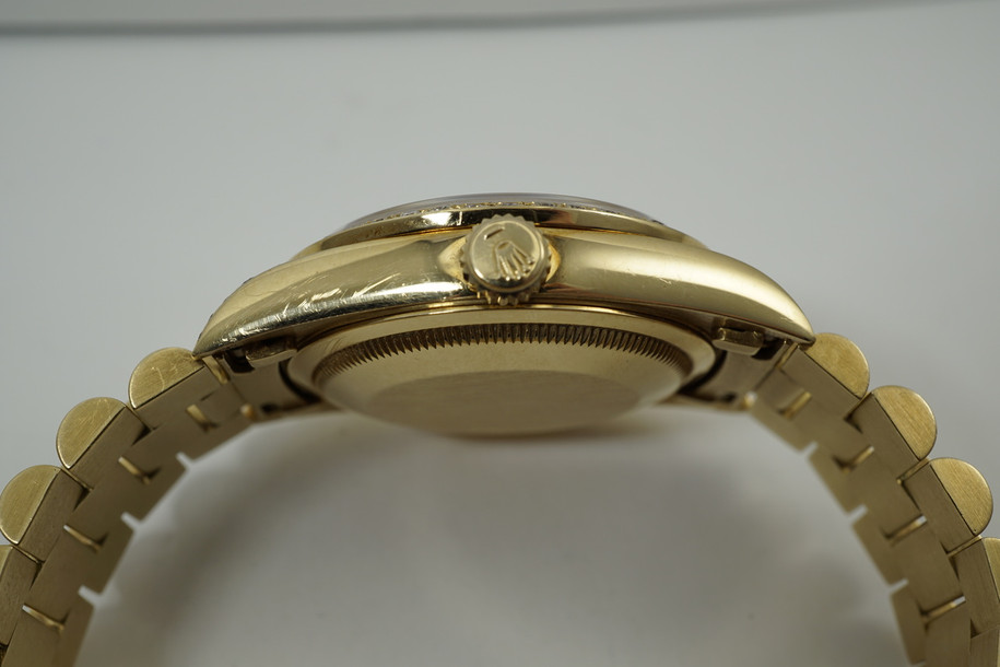 Rolex 18388 Day Date Factory diamond lugs, bezel & dial dates 1990 18k yellow gold for sale houston fabsuisse