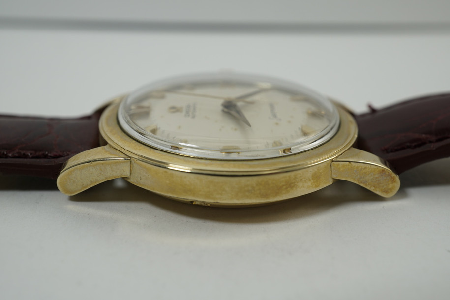 Omega GX 6250 Seamaster vintage 14k gold plated automatic dates 1958 for sale houston fabsuisse