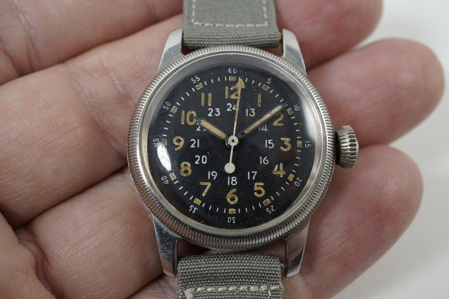 Waltham Type A-17 U.S. Military Wristwatch 3 piece case c. 1950's stainless steel pre owned for sale houston fabsuisse