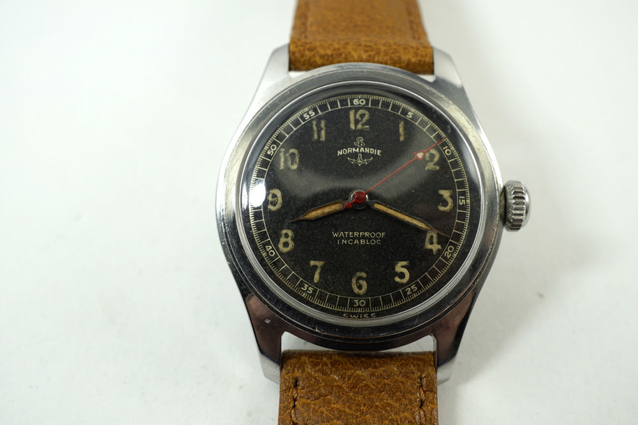 Normandie Watch Co. Military Style Watch original steel c. 1940's vintage pre owned for sale houston fabsuisse