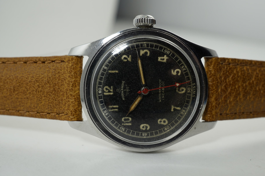 Normandie Watch Co. Military Style Watch original steel c. 1940's vintage pre owned for sale houston fabsuisse