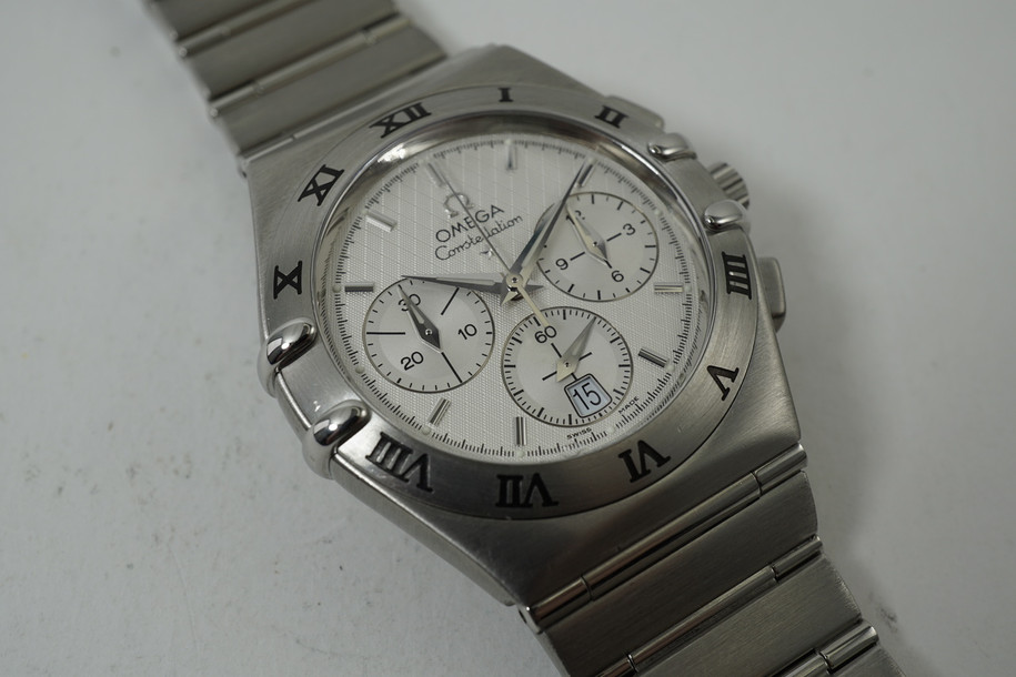 Omega 1542.40 Constellation modern Chronograph stainless steel mint dates 2000's pre owned for sale houston fabsuisse