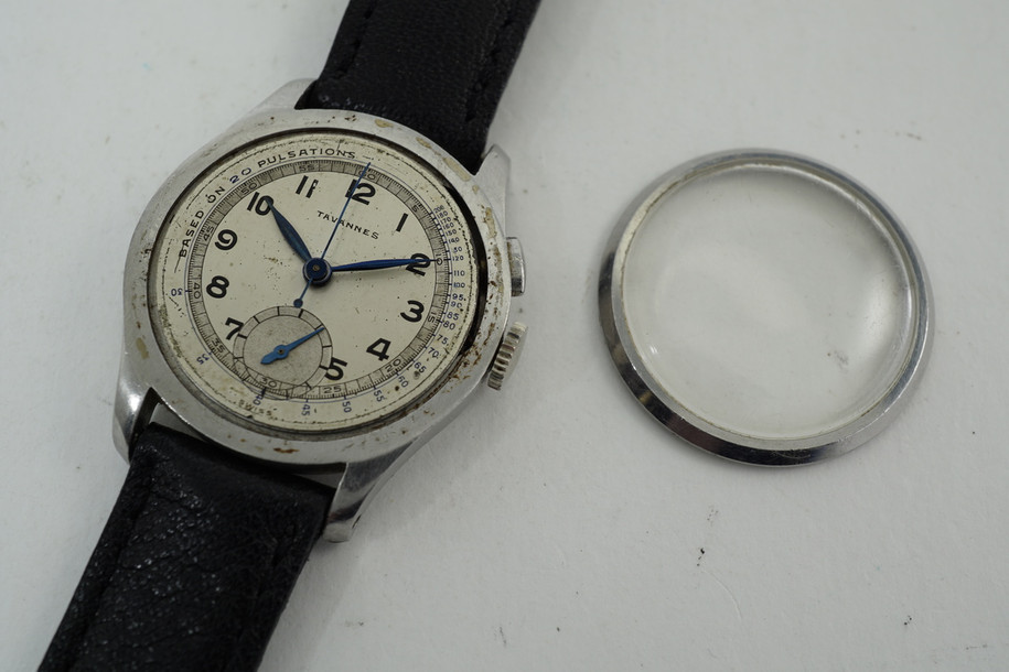 Tavannes Watch Co. Chronograph single button pulsations stainless steel 1930's