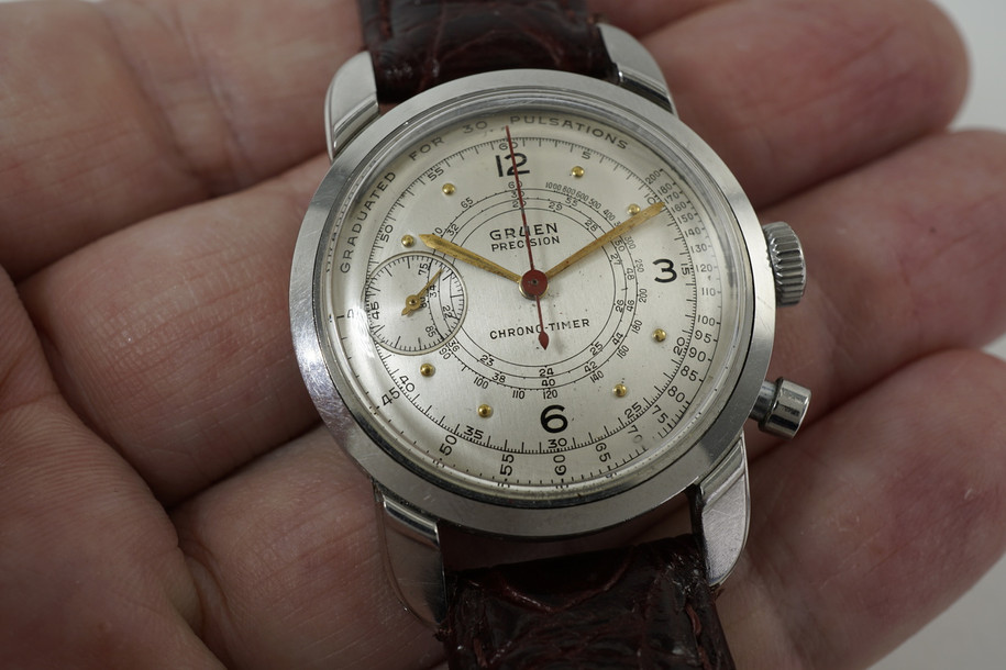 Gruen Chrono-Timer Chronograph stainless steel circa 1950's vintage original pre owned for sale houston fabsuisse