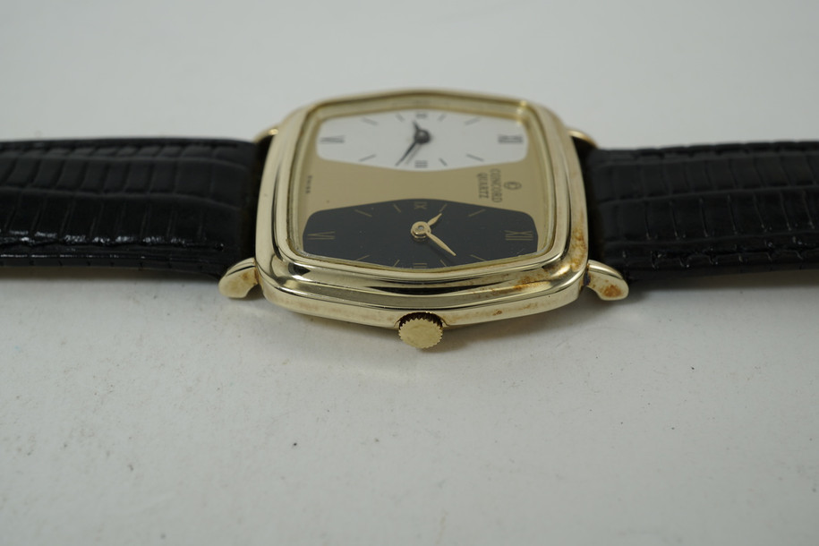Concord 2-Time Zone 14k yellow gold dates 1990's quartz modern traveling watch pre owned for sale houston fabsuisse