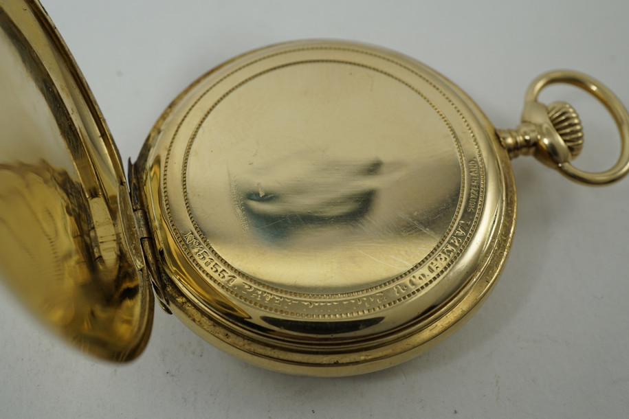 Patek Philippe Pocket Watch open face enamel dial 18k yellow gold running antique pocketwatch c.1910 pre owend for sale houston fabsuisse