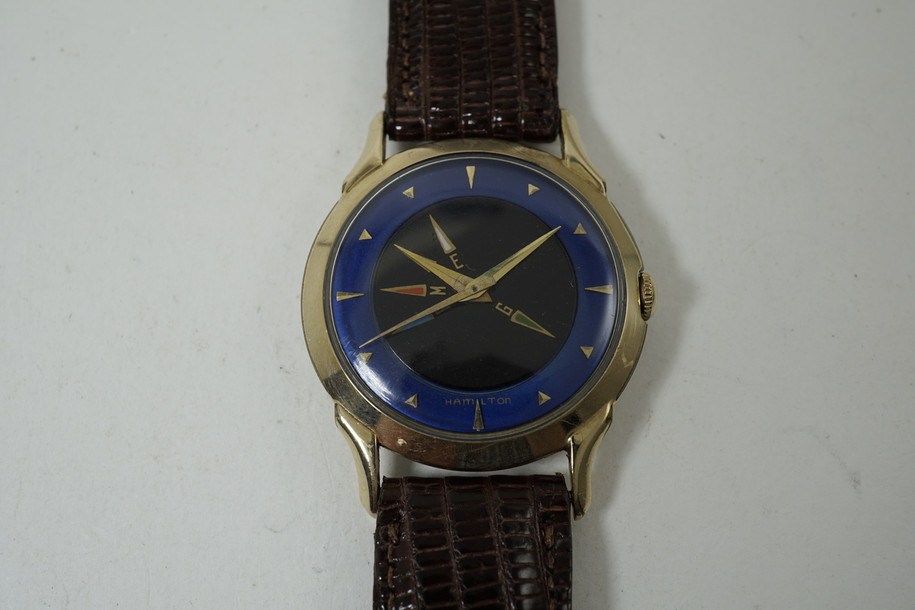 Hamilton 5 Time Zone vintage Watch gold filled c. 1957 mechanical wind pre owned for sale houston fabsuisse