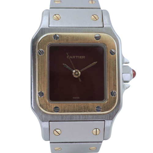 Cartier Santos Steel & 18k Gold Red Burgundy Dial 1980s