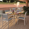 Travira 5-Piece Round 48" Dining Set - Titanium with Natural and Flint