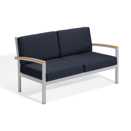 Travira Loveseat - Midnight Blue with Natural and Flint