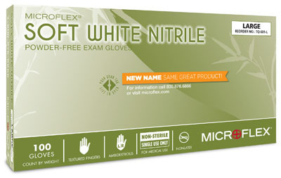 Soft White PF Nitrile Exam Gloves