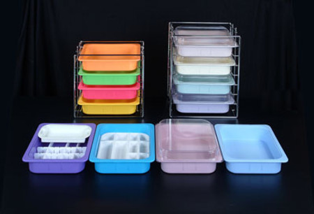 Amtouch Dental Supply offers Plasdent Surgical Tubs, accessory trays, lids and racks in a variety of colors and sizes.