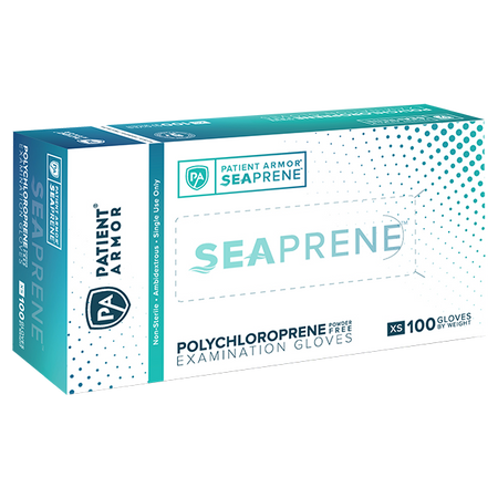 Amtouch Dental Supply offers polychloroprene exam gloves in sizes XS - L in a bright turquise color.