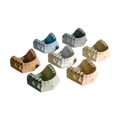 Amtouch Dental Supply offers Whip Mix's ResinRock die stone, a blend of synthetic resin and alpha gypsum, in 7 color options.