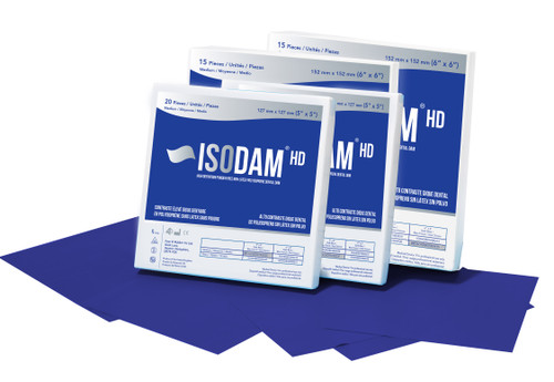 Amtouch Dental Supply offers 4D's Isodam HD in royal blue color and two size options - 5"x 5" or 6" x 6".