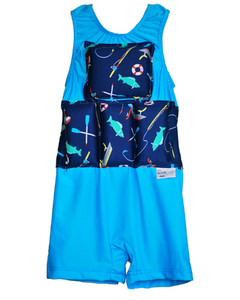 My Pool Pal Boys Flotation Swimsuit - Cyan Bass Boat - Medium Only My Pool Pal Boys Flotation Swimsuit - Cyan Bass Boat - Medium Only