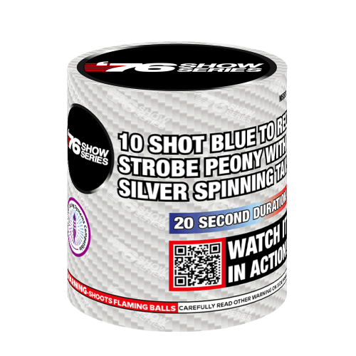 10s Blue to Red Strobe Peony w/Silver Spinning Tail