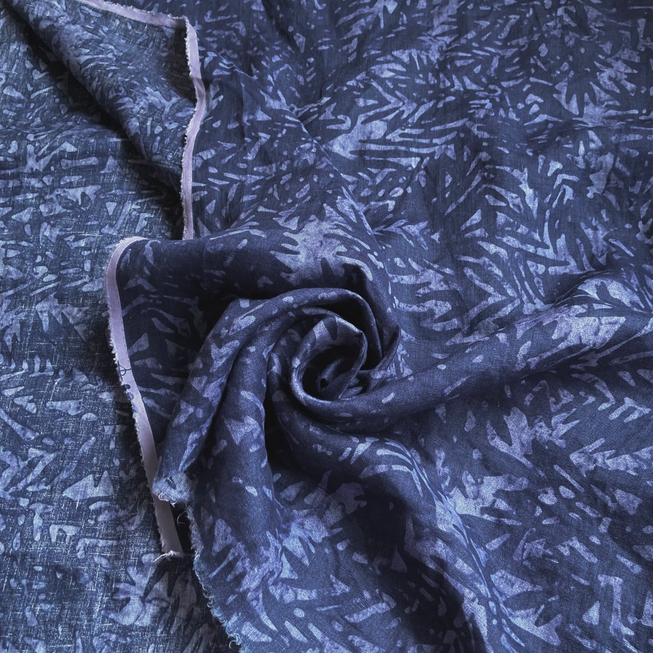 112gsm blue batik print linen, by metre - WiththeWeave
