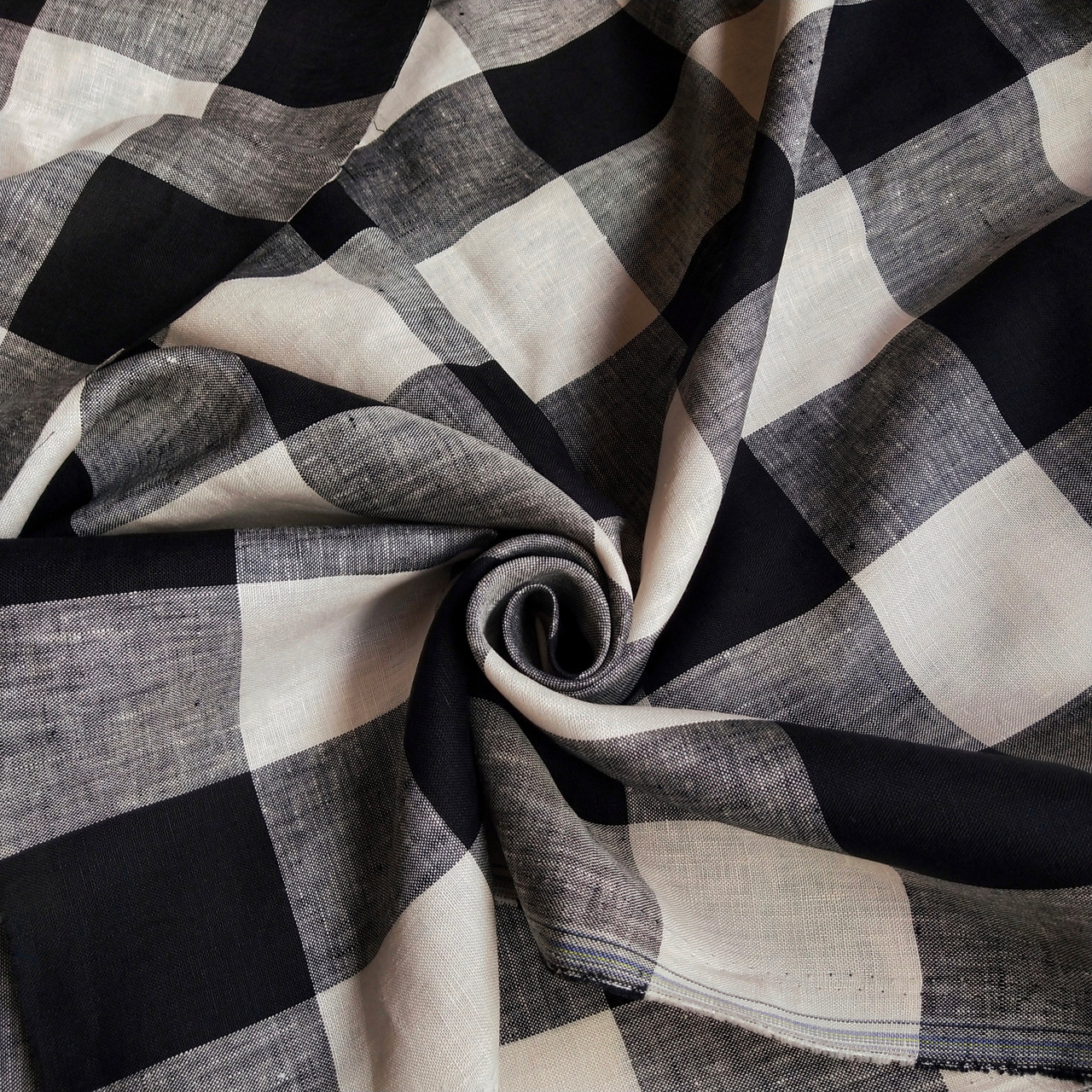 Checked Linen Pattern 155gsm black check linen, by metre - WiththeWeave