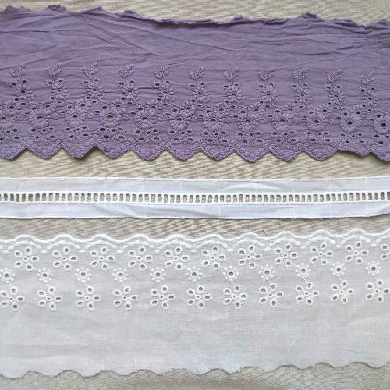 3 Inch Broderie Anglais Flat Lace Trim Code 210073