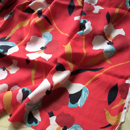 159gsm abstract red floral linen, last 1.35m