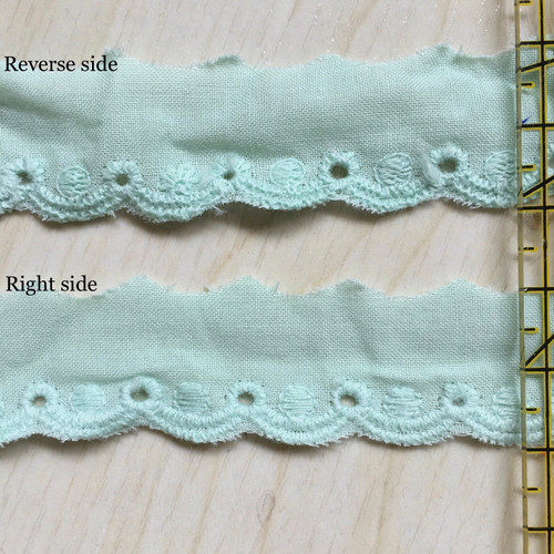Broderie anglaise trim light mint 21mm, per metre