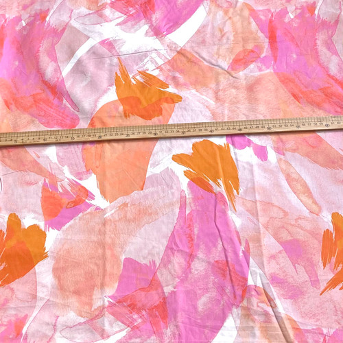 84gsm pink orange print voile, by metre