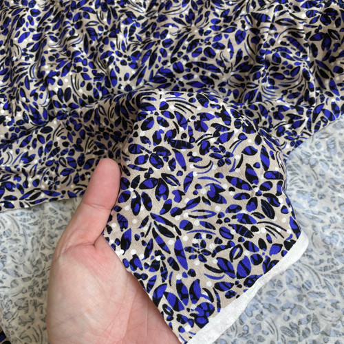 Blue botanical viscose stretch jersey 180gsm, by metre