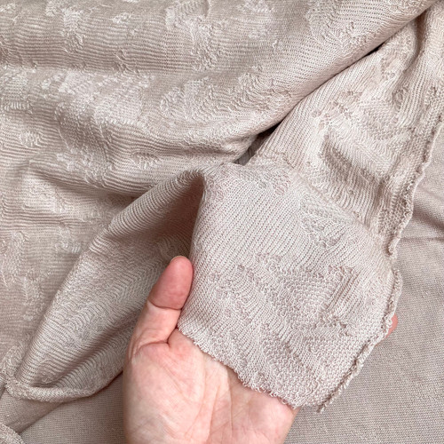 Abstract beige lyocell blend open knit 210gsm, by metre