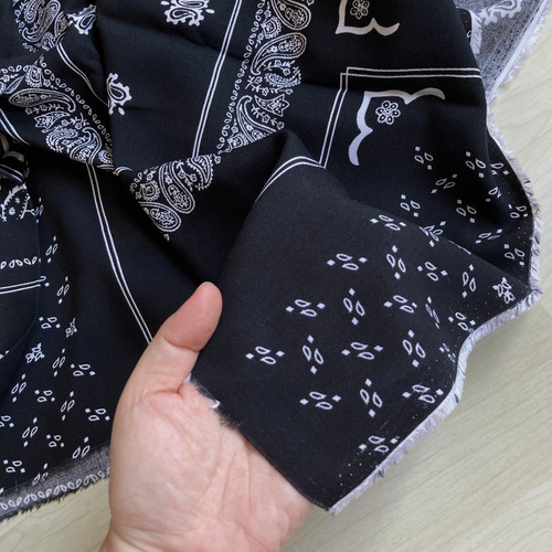 129gsm black bandana paisley rayon challis, by metre