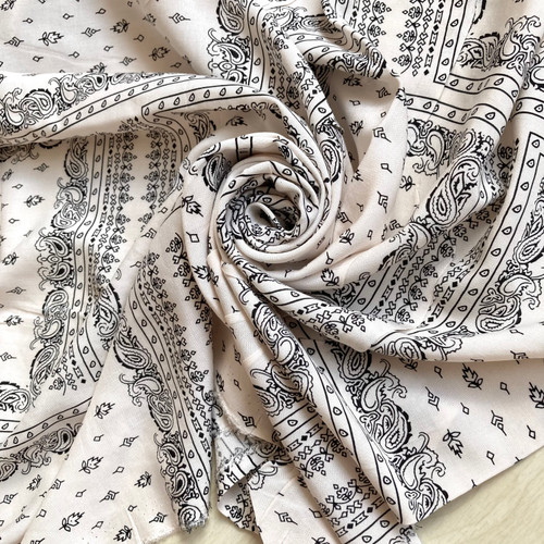 128gsm ivory bandana paisley rayon challis, by metre