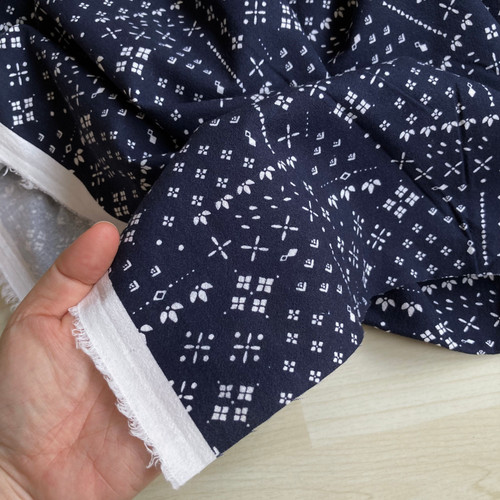 150gsm navy print cotton linen, by metre