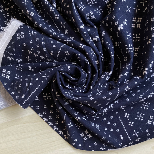 150gsm navy print cotton linen, by metre