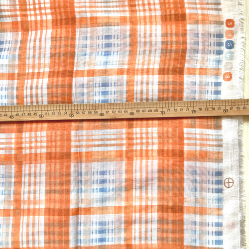 73gsm orange plaid viscose ramie polyamide, by metre