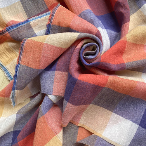 77gsm orange blue crinkled cotton ramie, by metre